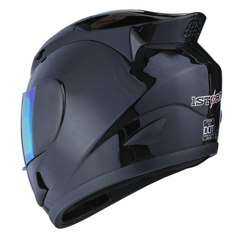 1Storm Motorcycle Bike Full FACE Helmet Mechanic Glossy Black - Image 4